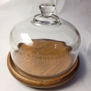 Goodwood Cheese Dome Server Teak Wood Glass Cloche Vintage Thailand